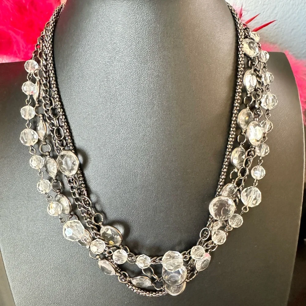 Multi Strand Chain and Crystal Necklace